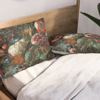 Still Life Parrot Tulips, Peonies, Hibiscus, Hydranga, Periwinkle Flowers in Vase by Jan de Heem Pillow Sham Gallery Image 2
