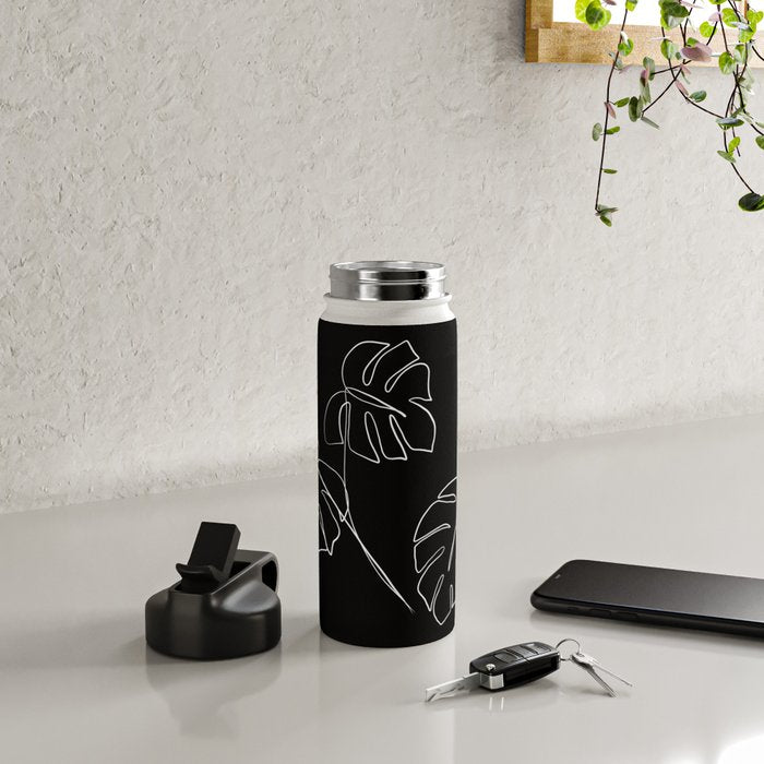 Monstera minimal - black Water Bottle Gallery Image 4