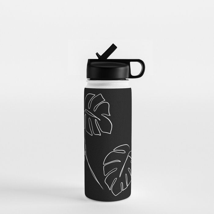 Monstera minimal - black Water Bottle Gallery Image 1