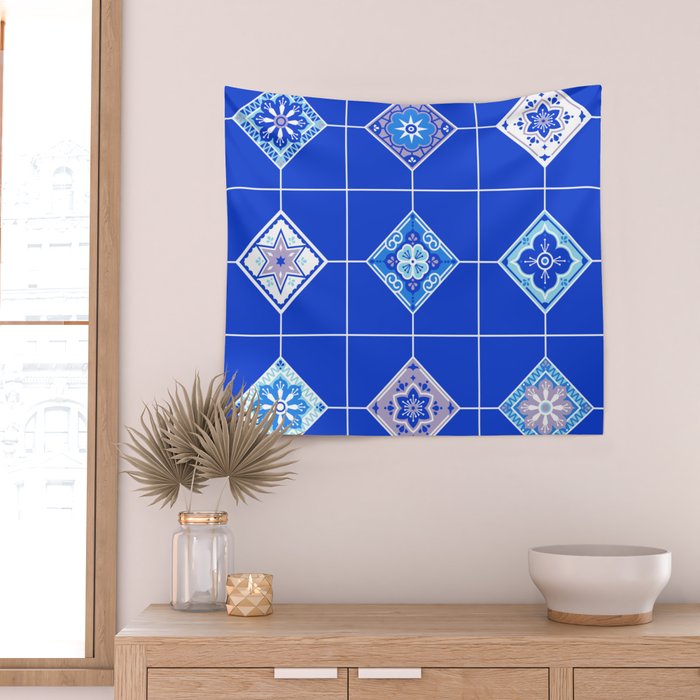 Talavera Mexican Tile - Blue Palette Wall Tapestry Gallery Image 2