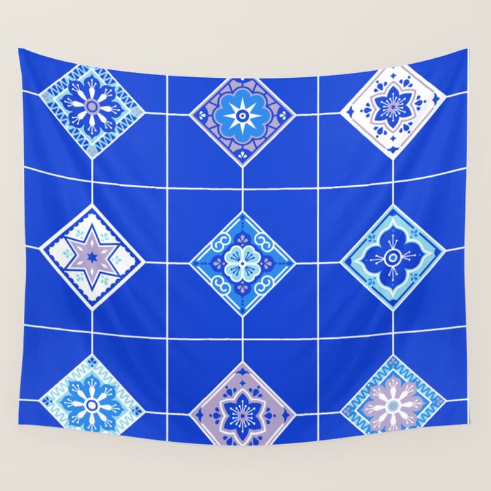 Talavera Mexican Tile - Blue Palette Wall Tapestry Gallery Image 4