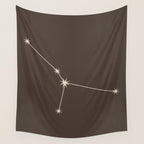 Cancer Zodiac Star Constellation Line Art Coffee Brown Wall Tapestry Gallery Image 4