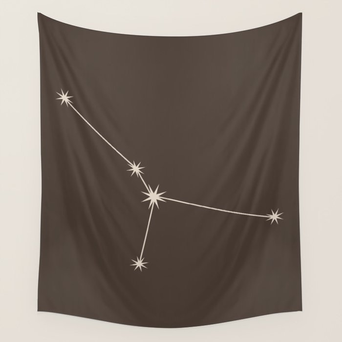 Cancer Zodiac Star Constellation Line Art Coffee Brown Wall Tapestry Gallery Image 4