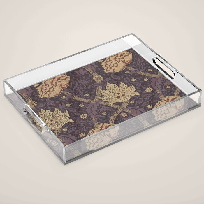 William Morris Windrush Aubergine Wine Vintage Pattern Acrylic Tray Gallery Image 1