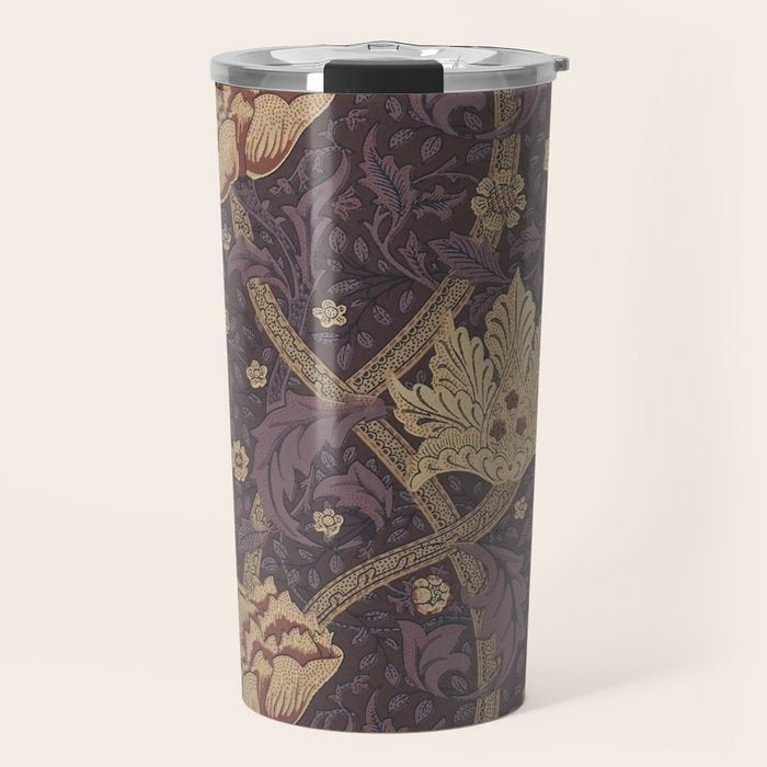 William Morris Windrush Aubergine Wine Vintage Pattern Travel Mug Gallery Image 1