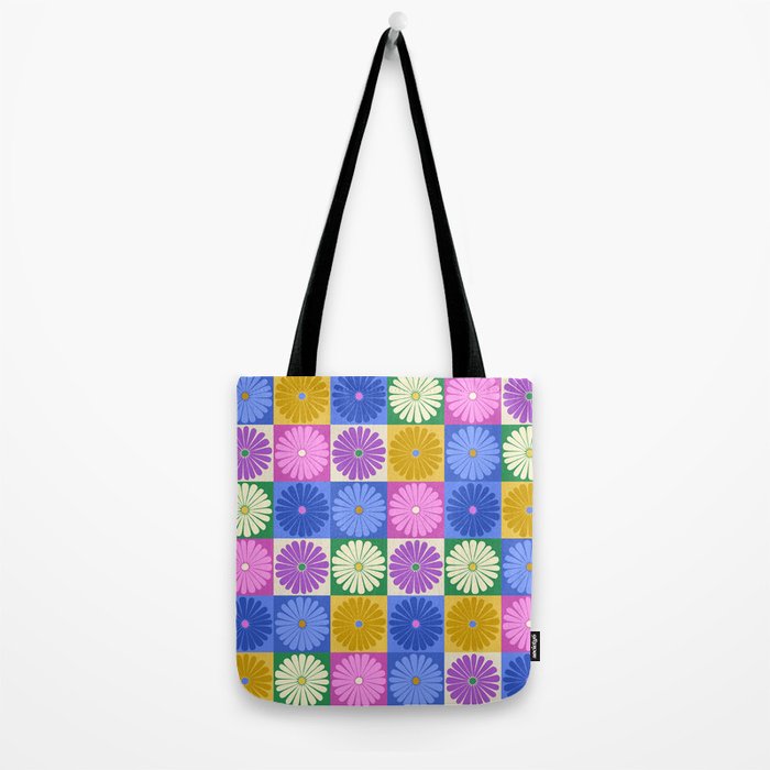 Retro Flowers Check Pattern XIV Tote Bag Gallery Image 2