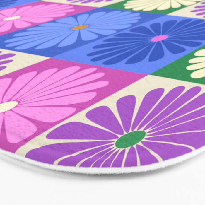 Retro Flowers Check Pattern XIV Bath Mat Gallery Image 3