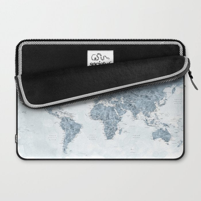 Steel watercolor detailed world map Raul Laptop Sleeve Gallery Image 2