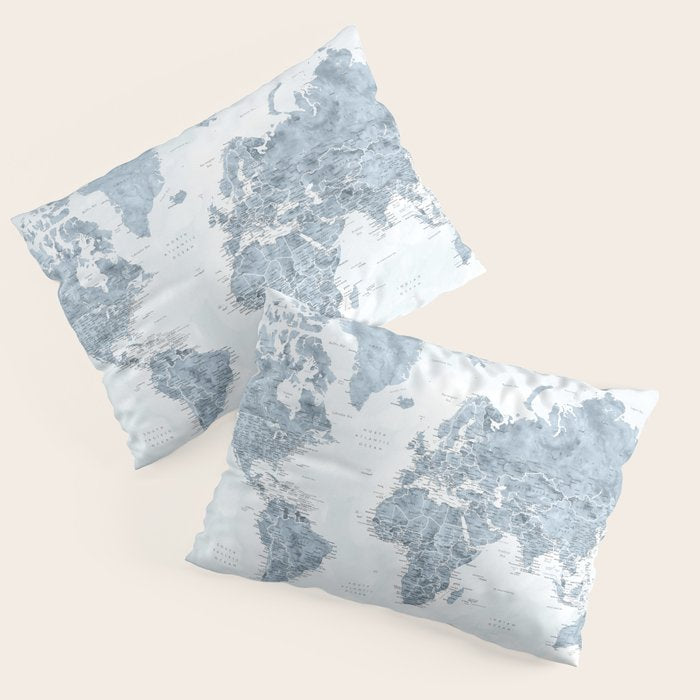 Steel watercolor detailed world map Raul Pillow Sham Gallery Image 3