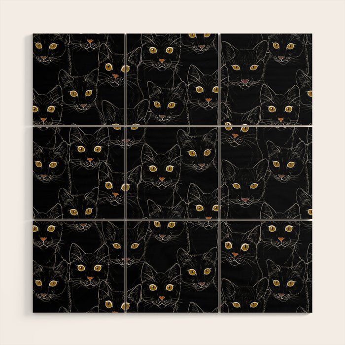 Black Cat Portraits Wood Wall Art Gallery Image 1