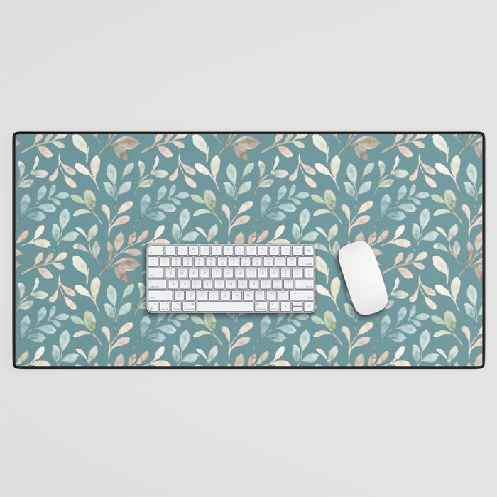 Leafy Teal Floral Desk Mat Gallery Image 1