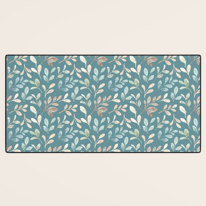 Leafy Teal Floral Desk Mat Gallery Image 3