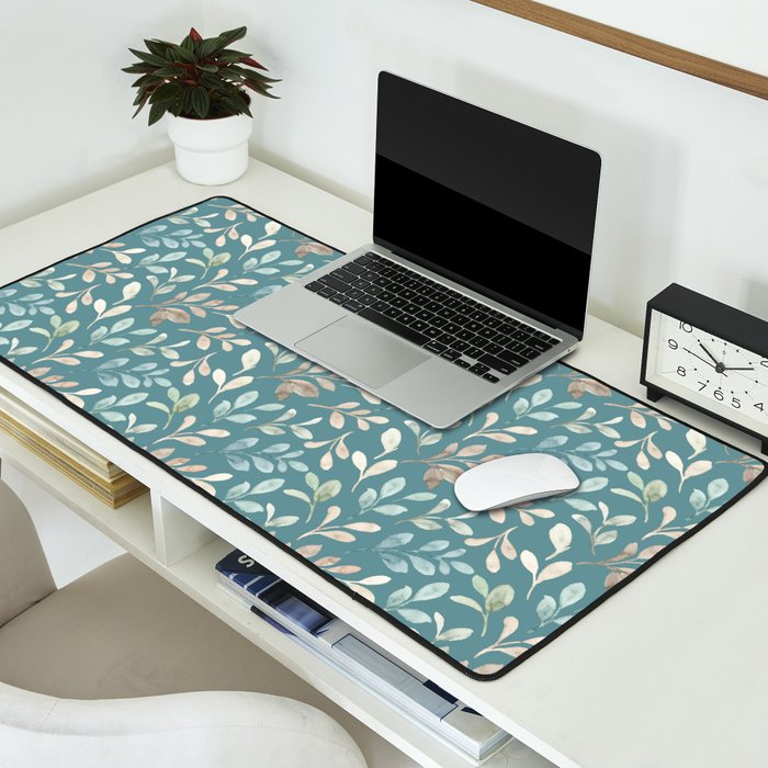 Leafy Teal Floral Desk Mat Gallery Image 2