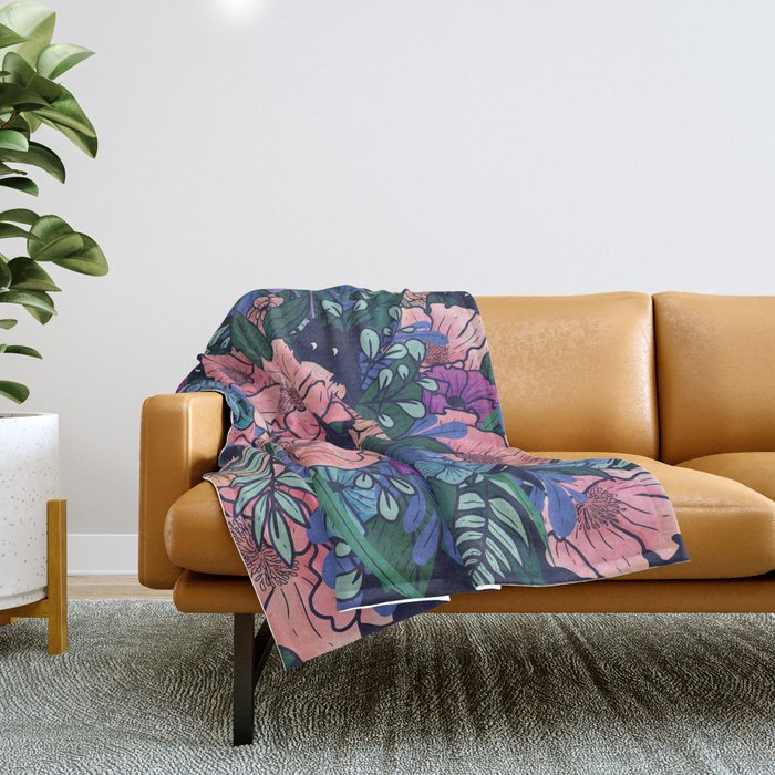 Wild Flowers (on Blue) Throw Blanket Gallery Image 1