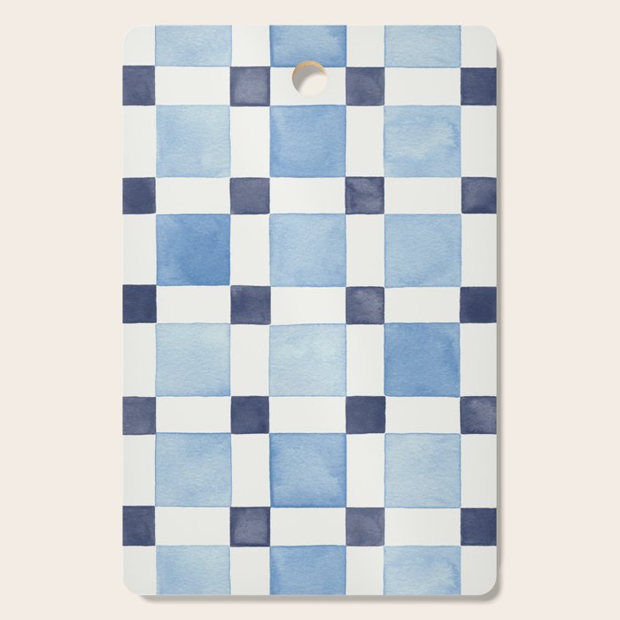 Mosaic plaids geometric pattern watercolor Soft blue Cutting Board Gallery Image 1