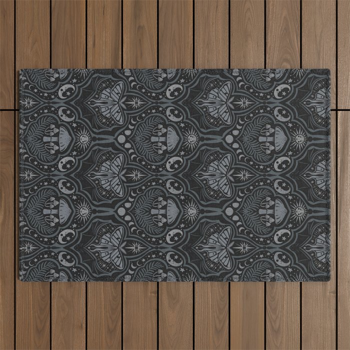 Celestial Forest Damask - Charcoal Outdoor Rug Gallery Image 1