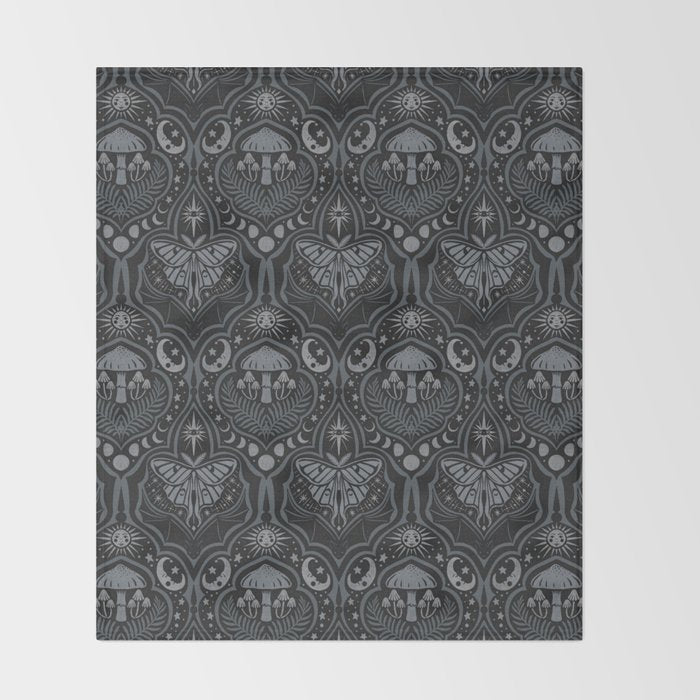 Celestial Forest Damask - Charcoal Throw Blanket Gallery Image 2