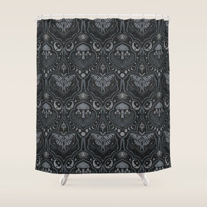 Celestial Forest Damask - Charcoal Shower Curtain Gallery Image 1