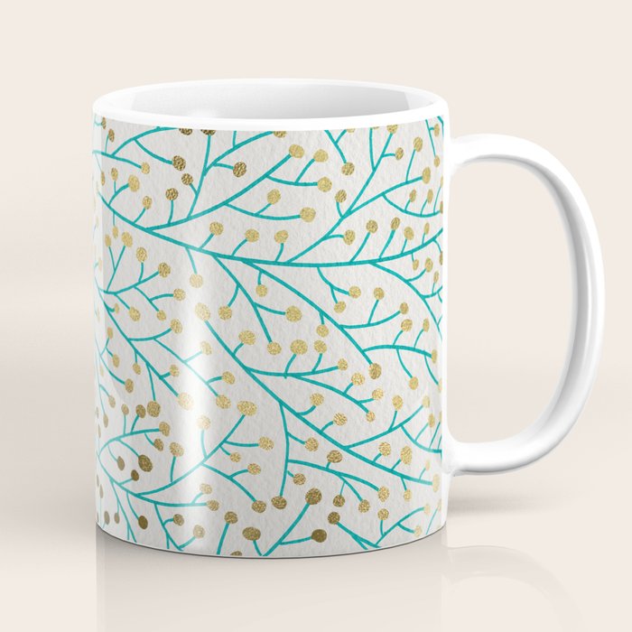 Berry Branches - Turquoise & Gold Coffee Mug Gallery Image 1