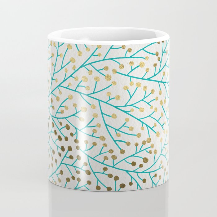 Berry Branches - Turquoise & Gold Coffee Mug Gallery Image 4