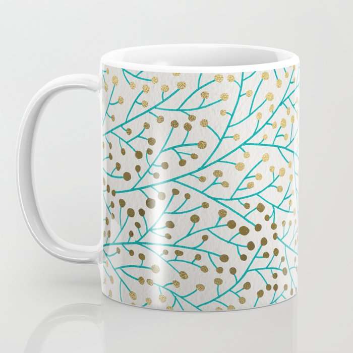 Berry Branches - Turquoise & Gold Coffee Mug Gallery Image 3