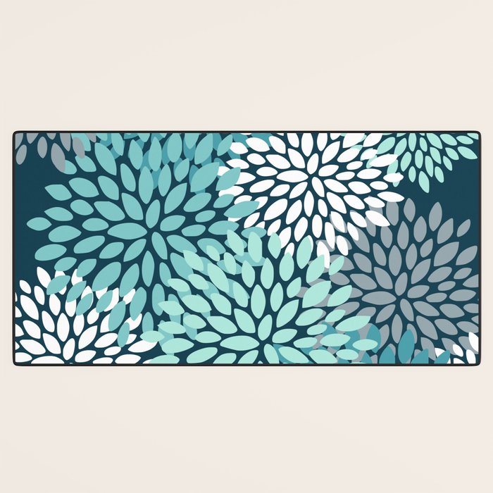 Modern Flowers Print, Teal and White Desk Mat Gallery Image 3