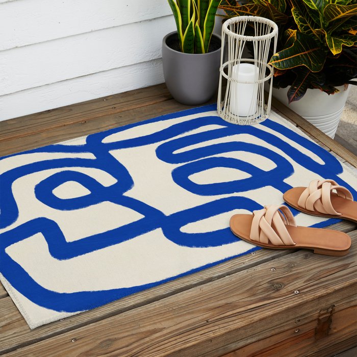 Blue line art 05 Outdoor Rug Gallery Image 2