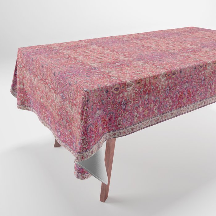N45 - Pink Vintage Traditional Moroccan Boho & Farmhouse Style Artwork. Tablecloth Gallery Image 1