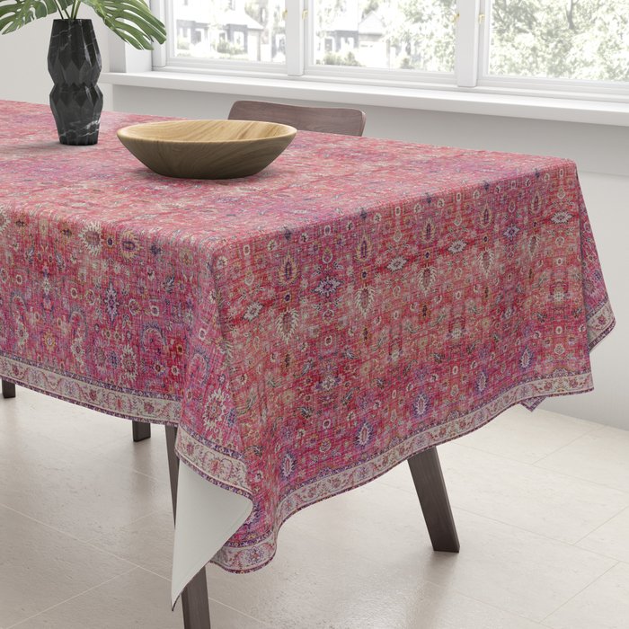 N45 - Pink Vintage Traditional Moroccan Boho & Farmhouse Style Artwork. Tablecloth Gallery Image 3