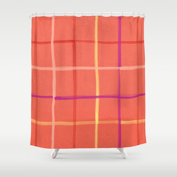 Abstract Tennis Net Pattern in Rosey Red Shower Curtain Gallery Image 1