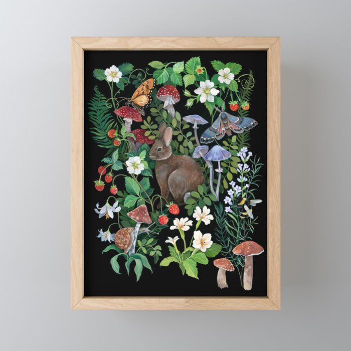 Rabbit and Strawberry Garden Mini Art Print Gallery Image 1