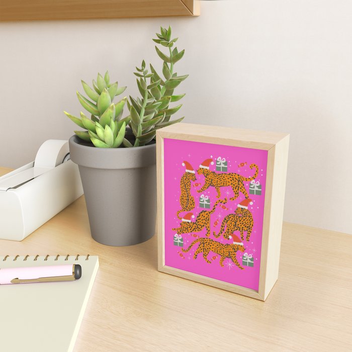 Fashionable cats with Christmas hats and gifts in fuchsia pink background  Mini Art Print Gallery Image 2
