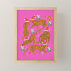 Fashionable cats with Christmas hats and gifts in fuchsia pink background  Mini Art Print Gallery Image 1