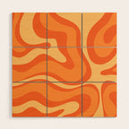 Retro Modern Liquid Swirl Abstract Pattern Square in Orange Tangerine and Yellow Tones Wood Wall Art Gallery Image 1