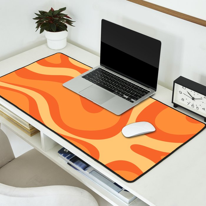Retro Modern Liquid Swirl Abstract Pattern Square in Orange Tangerine and Yellow Tones Desk Mat Gallery Image 2