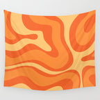 Retro Modern Liquid Swirl Abstract Pattern Square in Orange Tangerine and Yellow Tones Wall Tapestry Gallery Image 4