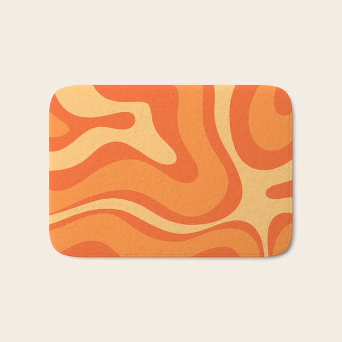 Retro Modern Liquid Swirl Abstract Pattern Square in Orange Tangerine and Yellow Tones Bath Mat Gallery Image 1