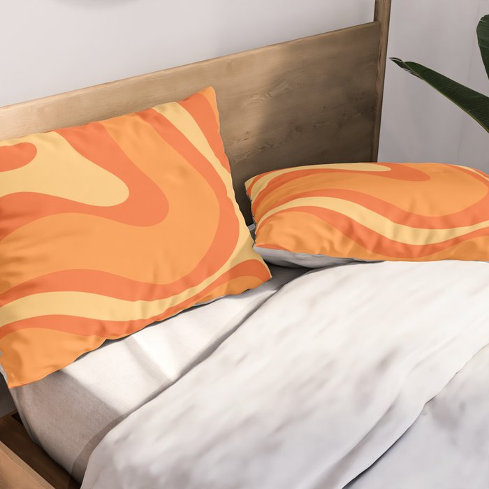 Retro Modern Liquid Swirl Abstract Pattern Square in Orange Tangerine and Yellow Tones Pillow Sham Gallery Image 2