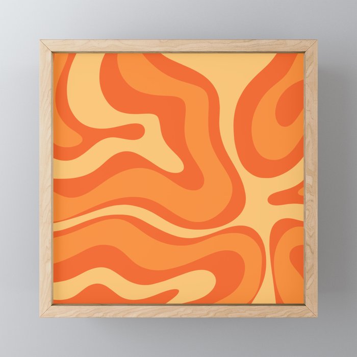 Retro Modern Liquid Swirl Abstract Pattern Square in Orange Tangerine and Yellow Tones Mini Art Print Gallery Image 1