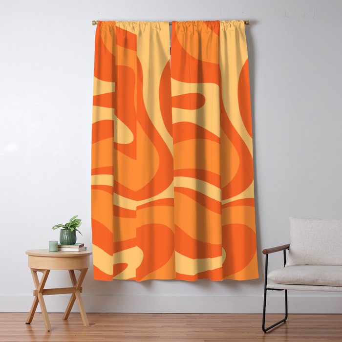 Retro Modern Liquid Swirl Abstract Pattern Square in Orange Tangerine and Yellow Tones Window Curtain Gallery Image 5