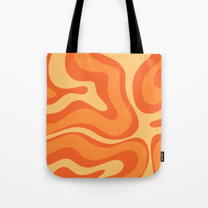 Retro Modern Liquid Swirl Abstract Pattern Square in Orange Tangerine and Yellow Tones Tote Bag Gallery Image 1