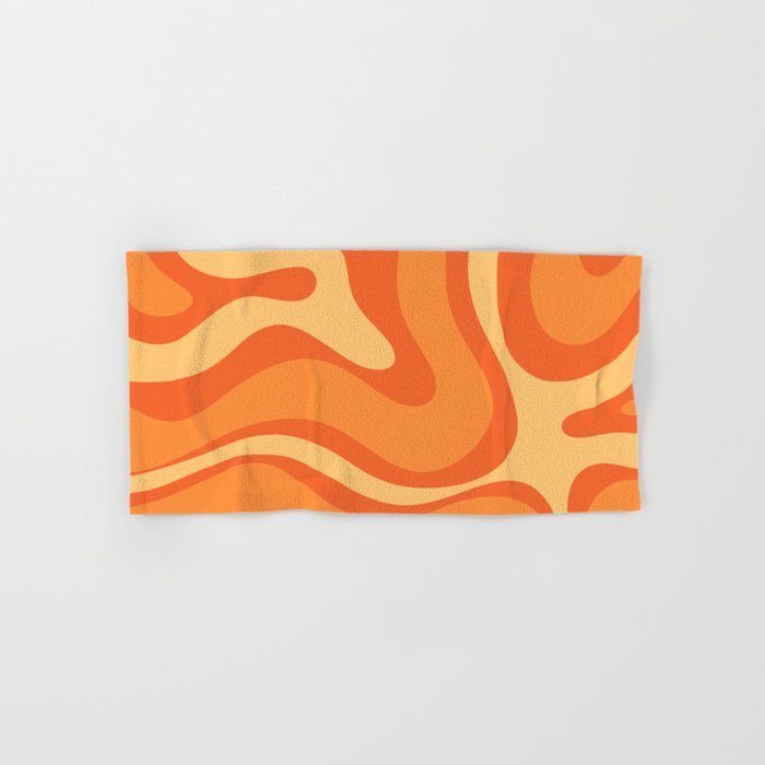Retro Modern Liquid Swirl Abstract Pattern Square in Orange Tangerine and Yellow Tones Bath Towel Gallery Image 1