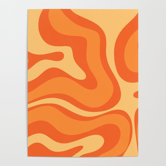 Retro Modern Liquid Swirl Abstract Pattern Square in Orange Tangerine and Yellow Tones Poster Gallery Image 4