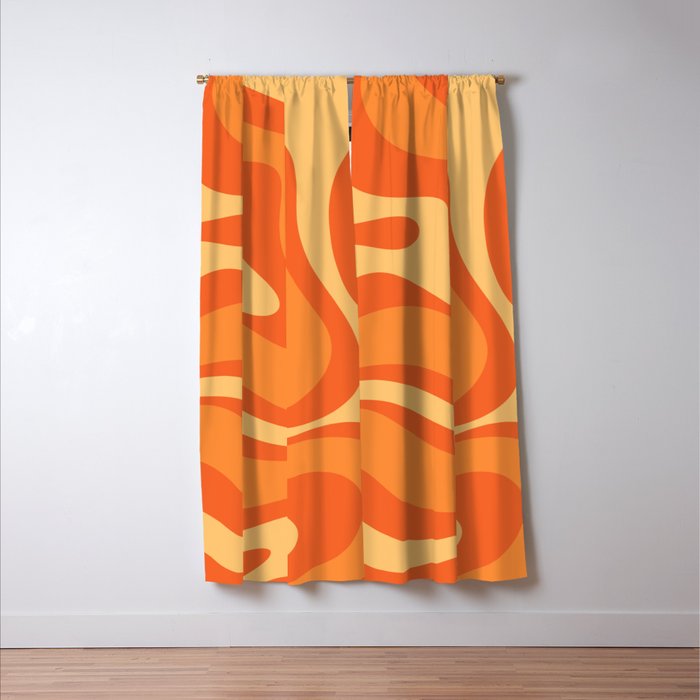 Retro Modern Liquid Swirl Abstract Pattern Square in Orange Tangerine and Yellow Tones Window Curtain Gallery Image 3
