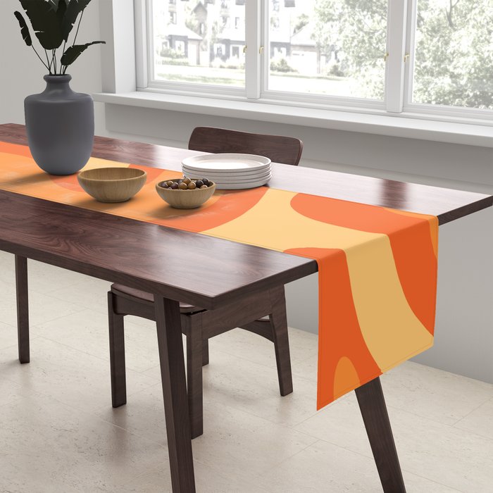 Retro Modern Liquid Swirl Abstract Pattern Square in Orange Tangerine and Yellow Tones Table Runner Gallery Image 2