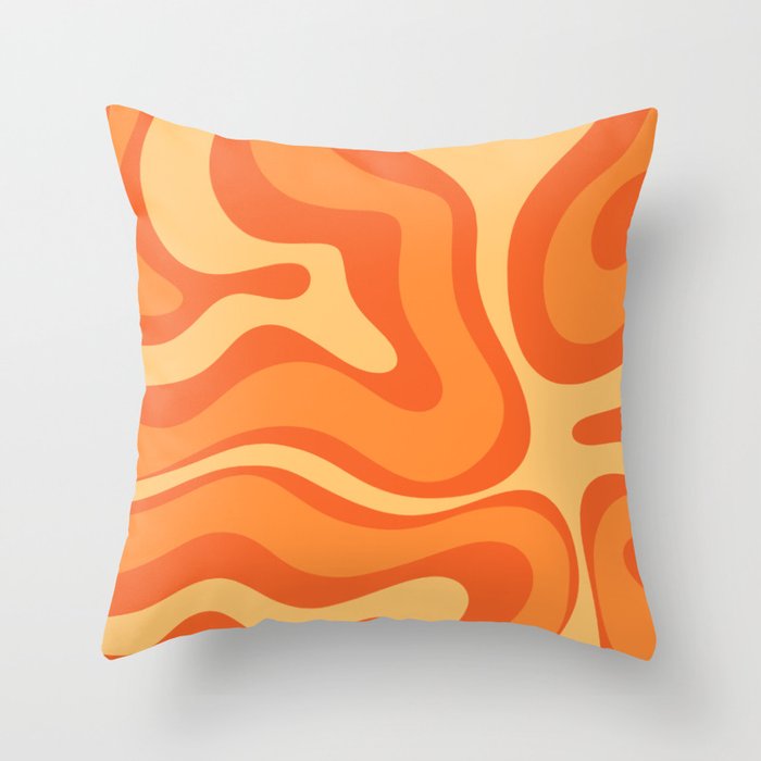 Retro Modern Liquid Swirl Abstract Pattern Square in Orange Tangerine and Yellow Tones Throw Pillow Gallery Image 6