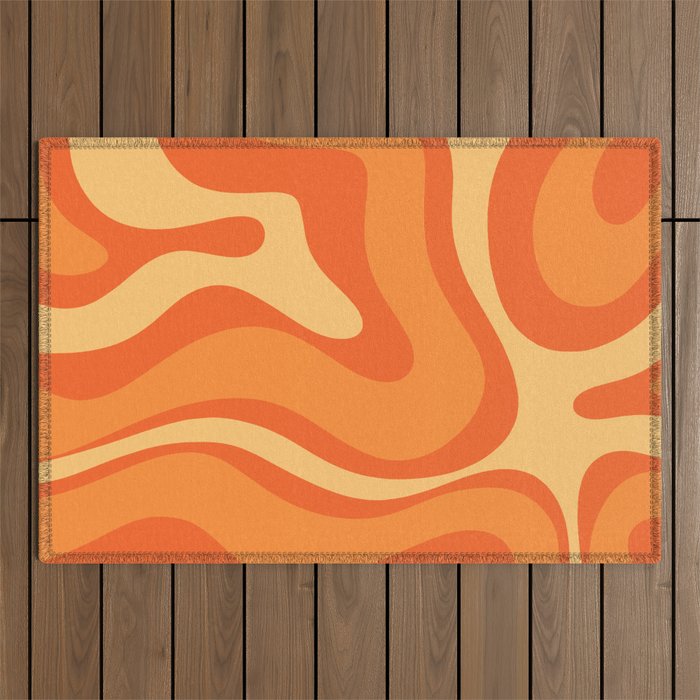 Retro Modern Liquid Swirl Abstract Pattern Square in Orange Tangerine and Yellow Tones Outdoor Rug Gallery Image 1