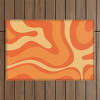 Retro Modern Liquid Swirl Abstract Pattern Square in Orange Tangerine and Yellow Tones Outdoor Rug Gallery Image 1