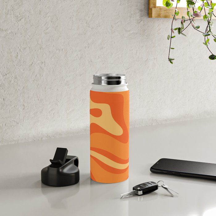 Retro Modern Liquid Swirl Abstract Pattern Square in Orange Tangerine and Yellow Tones Water Bottle Gallery Image 4