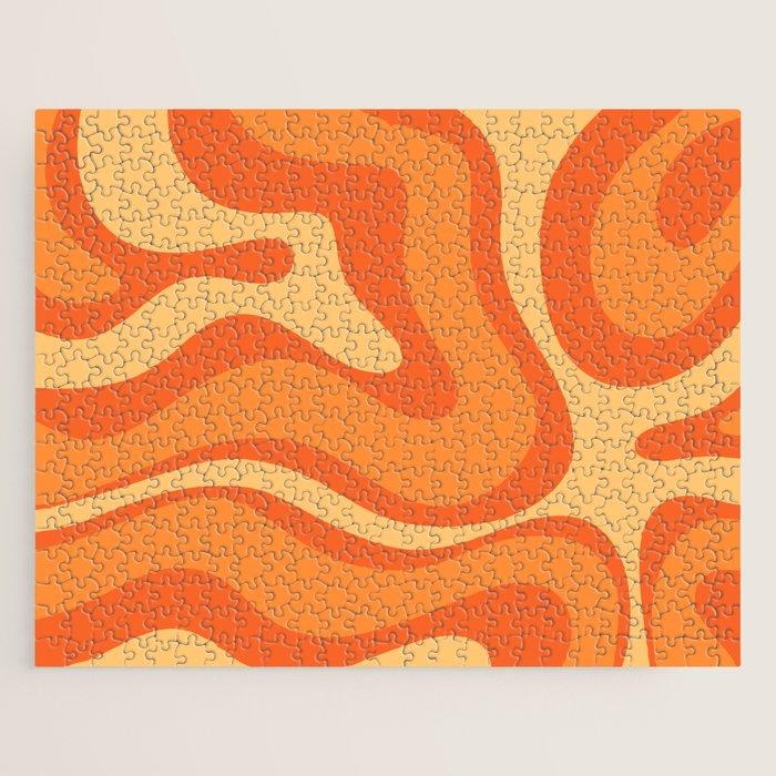 Retro Modern Liquid Swirl Abstract Pattern Square in Orange Tangerine and Yellow Tones Jigsaw Puzzle Gallery Image 1